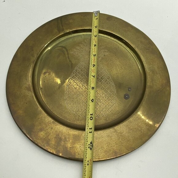 Vintage Brass Table Tray Plate 13” Etched Pineapple‎ Round Wall Hanging Decor - Picture 8 of 10